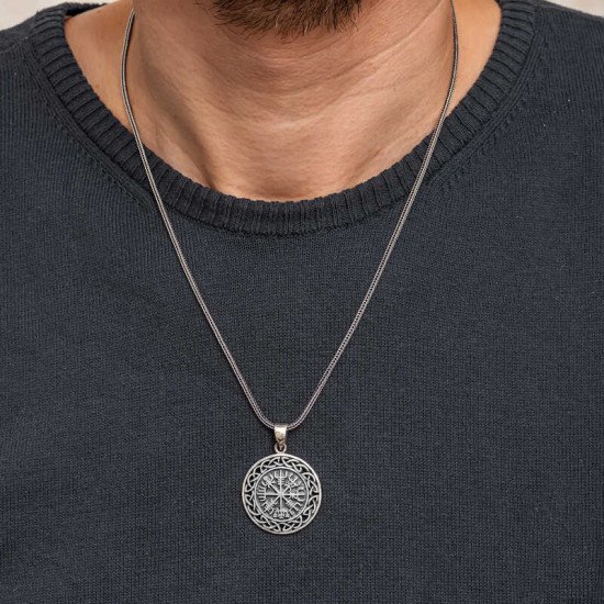 Gümüş Viking Pusula Erkek Kolye Gümüş Viking Pusula Erkek Kolye