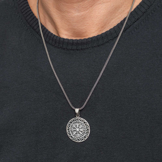 Gümüş Viking Pusula Erkek Kolye Gümüş Viking Pusula Erkek Kolye