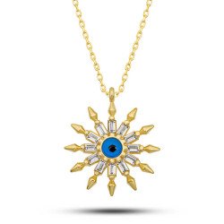 Gümüş Gold Koruyucu Göz Güneş Kadın Kolye Gümüş Gold Koruyucu Göz Güneş Kadın Kolye