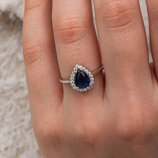 Gümüş Damla Safir Taşlı Kadın Yüzük Gümüş Damla Safir Taşlı Kadın Yüzük