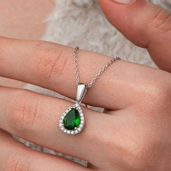 Gümüş Damla Zümrüt Taşlı Kadın Kolye Gümüş Damla Zümrüt Taşlı Kadın Kolye