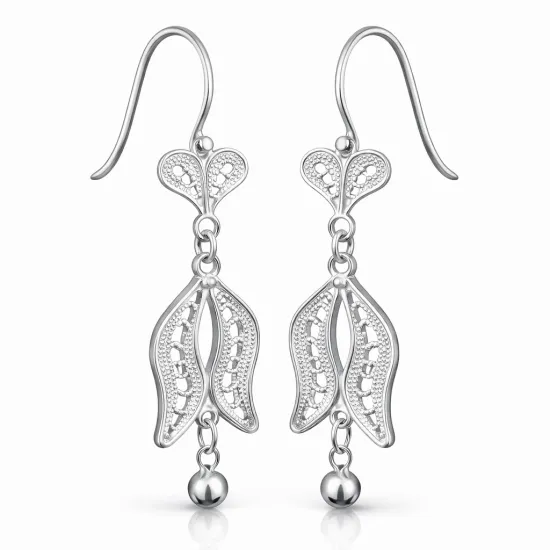 Gümüş Lale Motifli Telkari Kadın Küpe